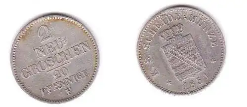 2 Neu Groschen Silber Münze Sachsen 1851 F (118411)