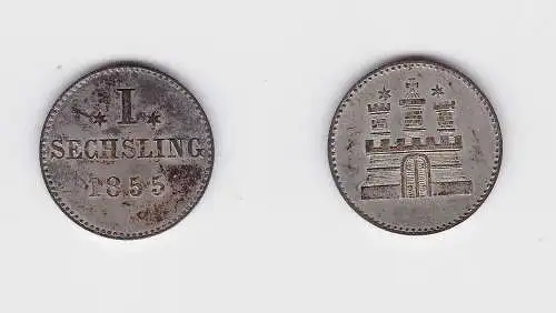 1 Sechsling Silber Münze Hamburg 1855 Stempelglanz (132273)