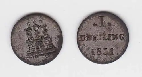 1 Dreiling Silber Münze Hamburg 1851 (133243)