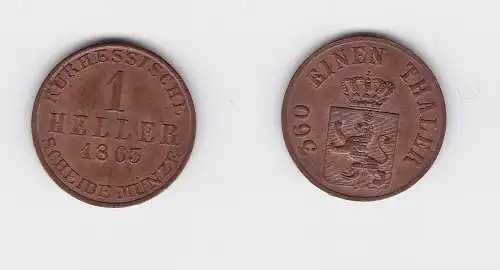 1 Heller Kupfer Münze Hessen Kassel 1863 prfr. (132630)
