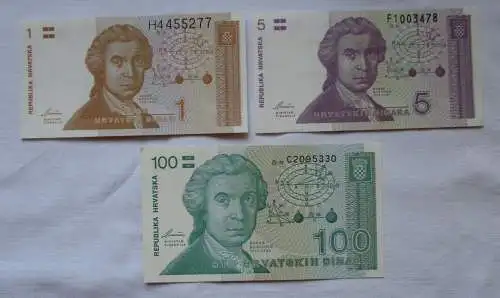 1 bis 100 Dinar Banknoten Kroatien 1991 bankfrisch (124622)