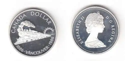 1 Dollar Silber Münze Canada Kanada 100 Jahre Eisenbahn Vancouver 1986 (113260)