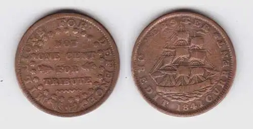 Token Bronze USA 1841 Webster Kreditschiff, kein Cent für Tribut (141272)