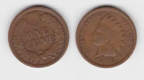 1 Cent Kupfer Münze USA 1906 (142583)