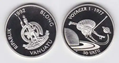50 Vatu Silber Münze Vanuatu 1992 Raumsonde "Voyager" (141571)