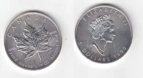5 Dollar Silber Münze Canada Kanada Maple Leaf 1990 (113090)