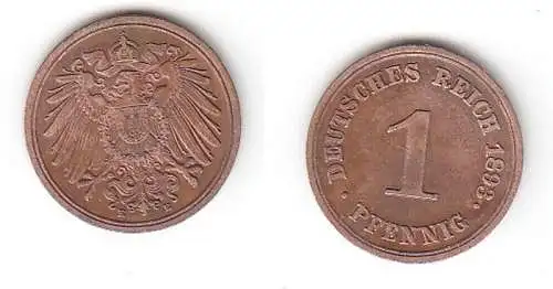 1 Pfennig Kupfer Münze Deutsches Reich 1893 E Jäger Nr.10 (112607)