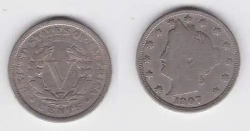 5 Cents Kupfer Nickel Münze USA 1907 (141817)