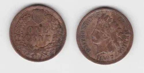 1 Cent Kupfer Münze USA 1907 (142792)
