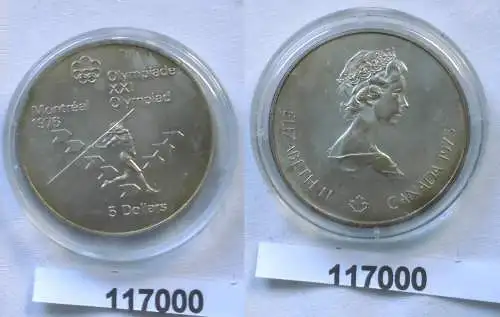 5 Dollar Silber Münze Canada Kanada Olympiade Montreal Speerwerfer 1975 (117000)