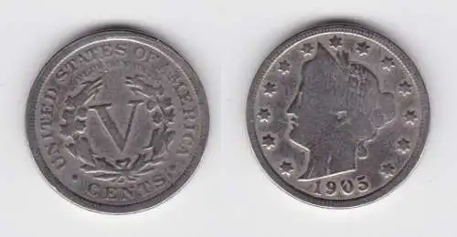 5 Cents Kupfer Nickel Münze USA 1905 (141693)