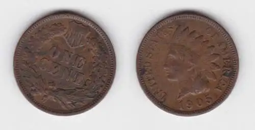 1 Cent Kupfer Münze USA 1905 (142666)
