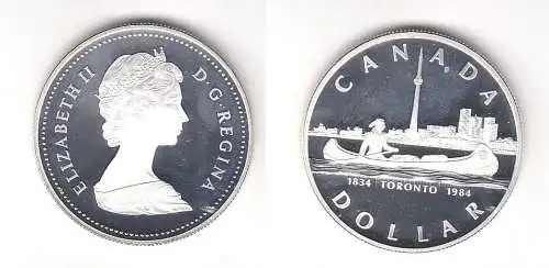 1 Dollar Silber Münze Canada Indianer im Kanu vor Skyline von Toronto (113150)