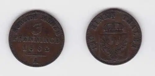3 Pfennige Kupfer Münze Preussen 1862 A (130210)