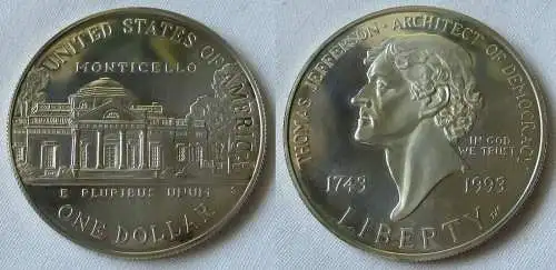 1 Dollar Silber Münze USA 1993 250.Geburtstag Thomas Jefferson (115090)