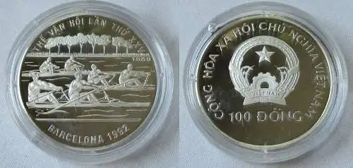 100 Dong Silbermünze Vietnam 1989 Olympiade Barcelona 1992 Zweier Rudern(108887)