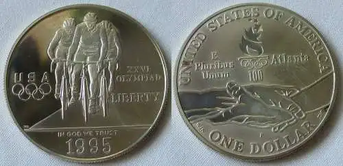 1 Dollar Silber Münze USA 1995 Olympiade 1996 Atlanta Radfahrer (115896)