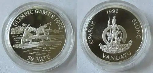 50 Vatu Silber Münze Vanuatu 1992 Olympische Spiele 1992 Kanufahrer (108959)