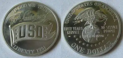 1 Dollar Silber Münze USA 1991 50 Jahre USO (112510)