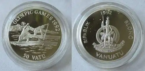50 Vatu Silber Münze Vanuatu 1992 Olympische Spiele 1992 Kanufahrer (100652)