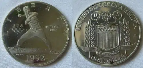 1 Dollar Silber Münze USA 1992 Olympiade Barcelona 1992 Baseballspieler (126575)