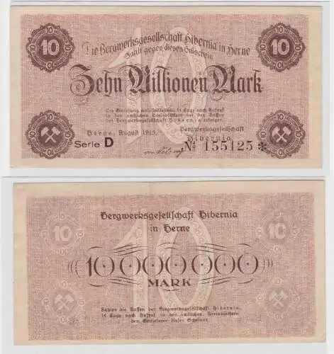 10 Millionen Mark Banknote Bergwerksgesellschaft Hibernia in Herne 1923 (135960)