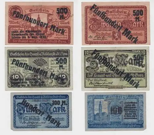 100 & 2 x 500 Mark Banknoten Stadt Gera 25.09.1923 (137416)