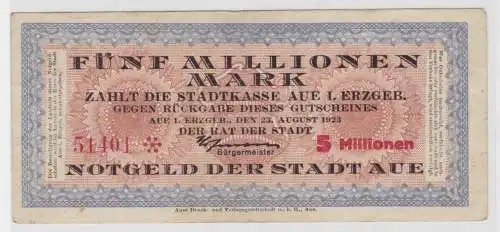 5 Millionen Mark Banknote Stadt Aue im Erzgebirge 23.8.1923  (137737)