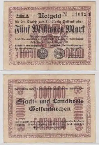 5 Millionen Mark Banknote Stadt- & Landkreis Gelsenkirchen 9.8.1923 (135689)