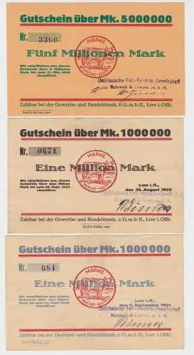 2 x 1 & 5 Millionen Mark Banknoten Inflation Handelsbank Leer 1923 (137430)