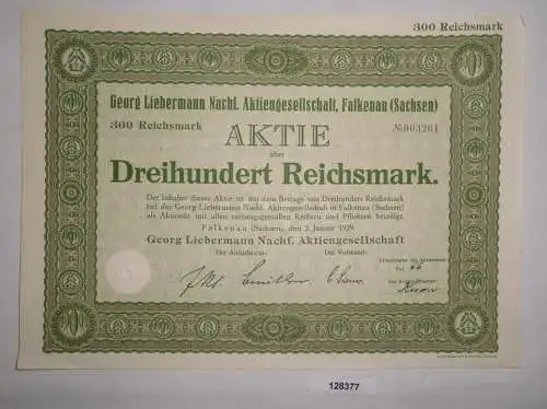 300 Reichsmark Aktie Georg Liebermann Nachf. AG Falkenau 2. Januar 1929 (128377)