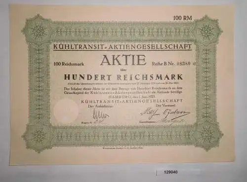 100 Reichsmark Aktie Kühltransit AG Hamburg 1. Juni 1925 (129040)