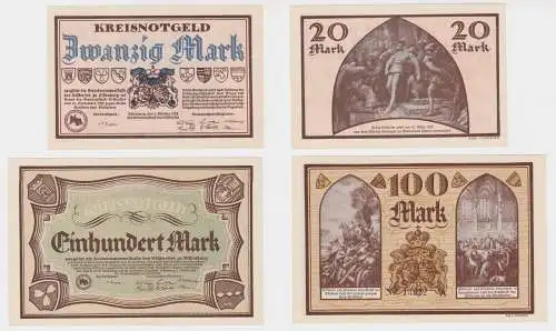 20 & 100 M Banknoten Kreiskommunalkasse des Dillkreises Dillenburg 1922(137250)