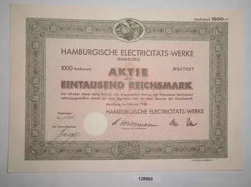 1000 Reichsmark Aktie Hamburgische Electricitäts-Werke Februar 1942 (128560)