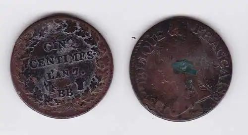 5 Centimes Kupfer Münze Frankreich L`AN 7 BB (119595)