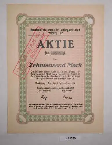 10000 Mark Aktie Oberrheinische Immobilien AG Freiburg 1. November 1923 (128390)