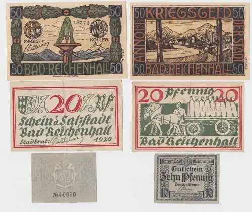 10, 20 & 50 Pfennig Banknoten Notgeld Stadt Bad Reichenhall (140033)