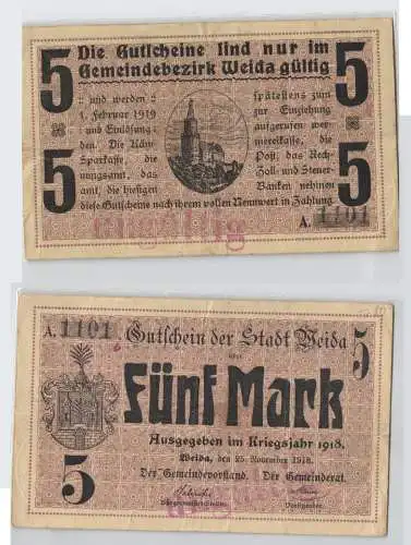 5 Mark Banknote Notgeld Stadt Weida  25.November 1918 (129122)