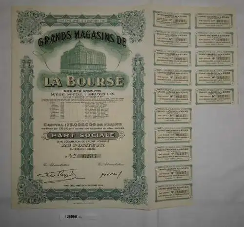 Stück Aktie Grands Magasins de la Bourse, Société Anonyme, Brüssel 1944 (128996)