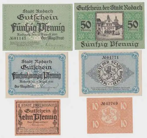 10, 25 & 50 Pfennig Banknote Notgeld Stadt Rodach 15.08.1920 (140031)