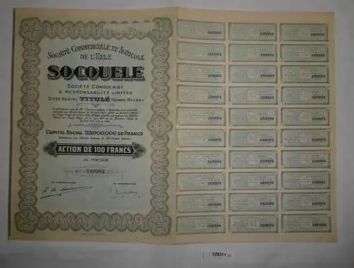 100 Francs Aktie Handels- & Landwirtschaftsges. Uele Société Congolaise (128311)