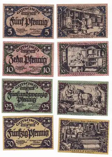 5, 10, 25 & 50 Pfennig Banknoten Notgeld Stadt Triebes 1920 (129957)