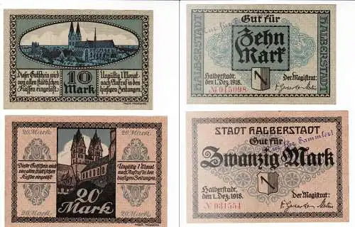 2 Banknoten Notgeld Stadt Halberstadt 1.Dezember 1918 (129846)
