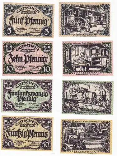 5, 10, 25 & 50 Pfennig Banknoten Notgeld Stadt Triebes 1920 (129919)