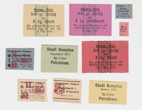 10 Lebensmittelmarken der Stadt Kempten und Stuttgart 1918/1919 (137795)