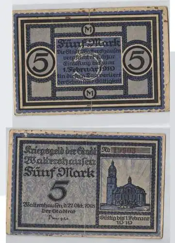 5 Mark Banknote Notgeld Stadt Waltershausen  22.Oktober 1918 (129340)
