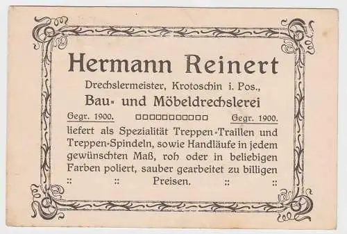 83466 Reklame Postkarte Fa. Hermann Reinert Möbeldrechsler Krotoschin um 1910