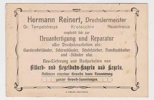 83464 Reklame Postkarte Fa. Hermann Reinert Drechslermeister Krotoschin um 1910