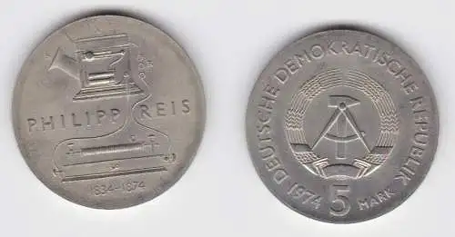 DDR Gedenk Münze 5 Mark Philipp Reis 1974 Stempelglanz (140426)