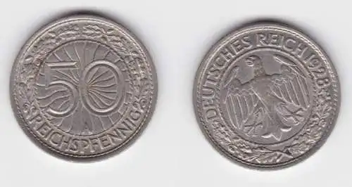50 Pfennig Nickel Münze Weimarer Republik 1928 A (130262)